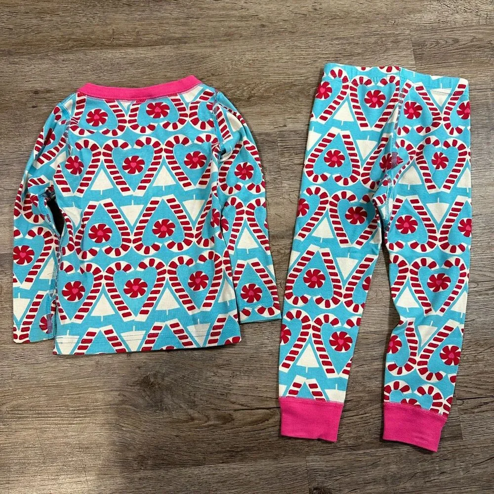 Hanna Andersson Girls 90cm 3T Pajama Set Candy Cane Chirstmas Pink Holiday